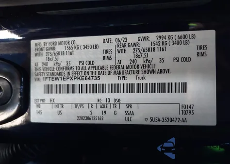 2023 Ford F-150 Xlt z USA, uszkodzony, nr VIN 1FTEW1EPXPKE64735